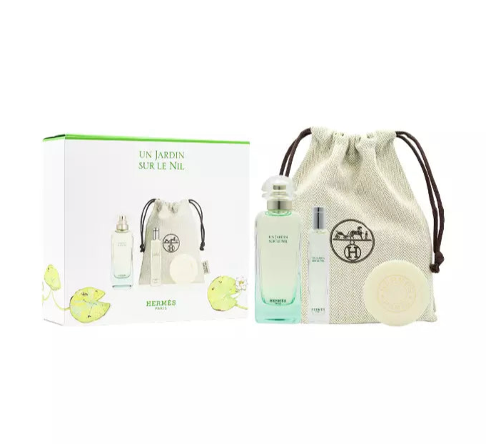 Hermès Les Jardins Set : Eau de Toilette 100 ml + Eau de Toilette 15 ml + Soap 50 g + Pouch