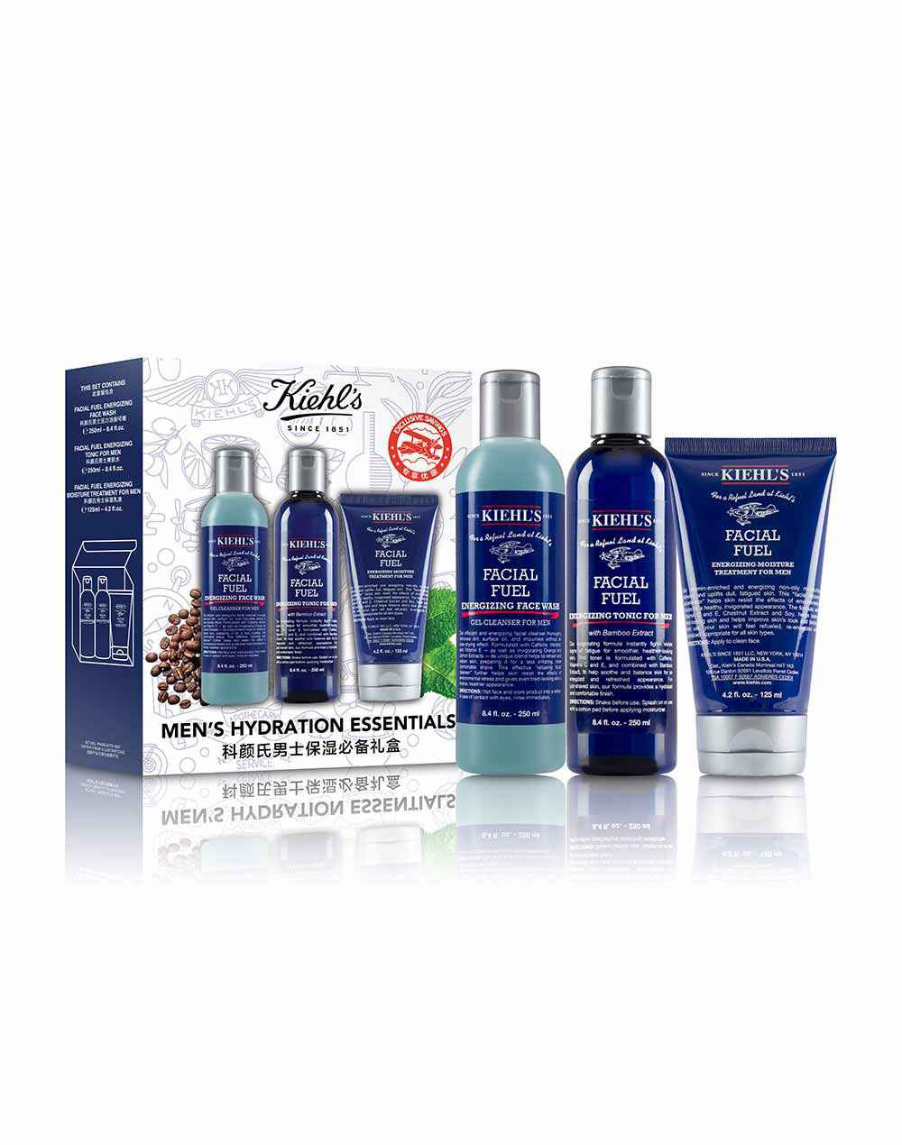 Shop now at Beauty Vendor Australia Online -Kiehl's Skincare Set: Facial Fuel Moisturiser 125 ml + Facial Fuel Energising Tonic 250 ml + Facial Fuel Clean - Premium Range from Kiehl's - Just $189.99!