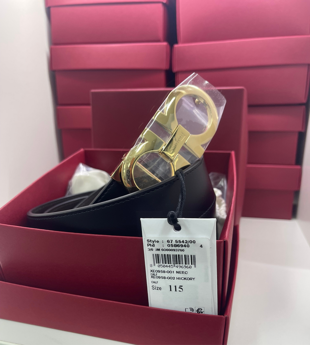 Ferragamo Belt  115cm NERO CALF HICKORY CALF (Gold buckle light black + brown)