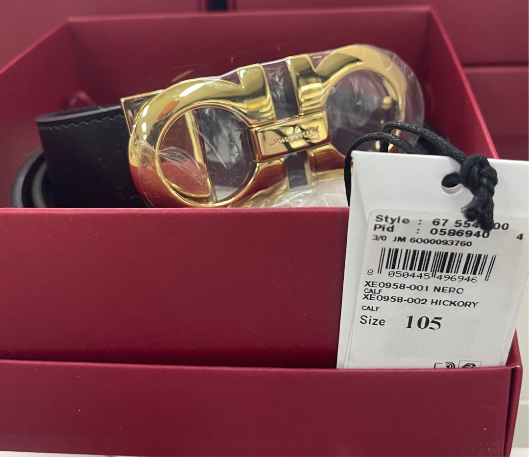 Ferragamo Belt 105cm NERO CALF HICKORY CALF (Gold buckle light black + brown)