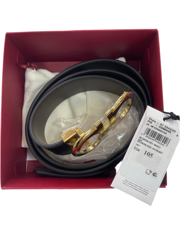 Ferragamo Belt 105cm NERO CALF HICKORY CALF (Gold buckle light black + brown)