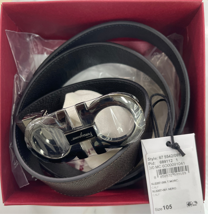 Ferragamo Belt 105cm T. MORO CALF NERO CALF (Lychees float black from gun ash)