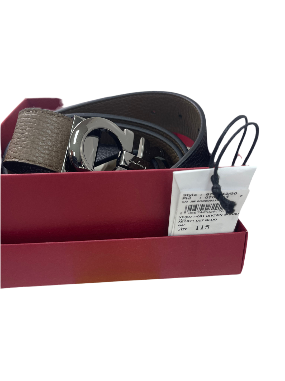 Ferragamo Belt 115cm BROWN SUGAR CALF NERO CALF (Village gray round skin black light strain)