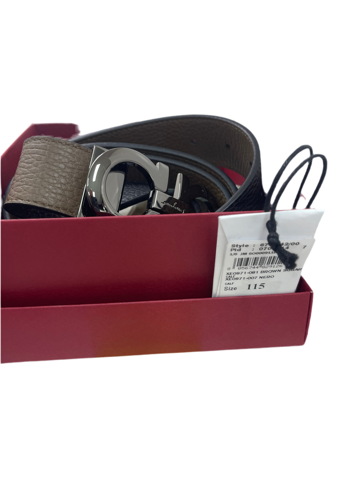Ferragamo Belt 115cm BROWN SUGAR CALF NERO CALF (Village gray round skin black light strain)