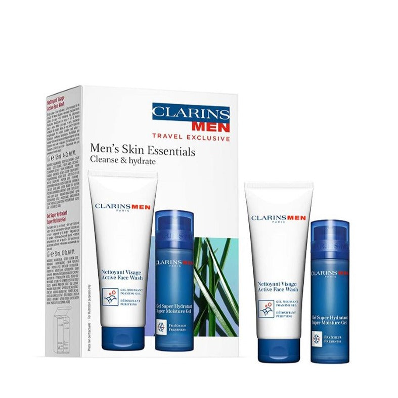 Shop now at Beauty Vendor Australia Online -Clarins Skin Essentials Mens Set: Active Face Wash 125ml + Super Mousture Gel 50ml - Premium Range from Clarins - Just $97.99!