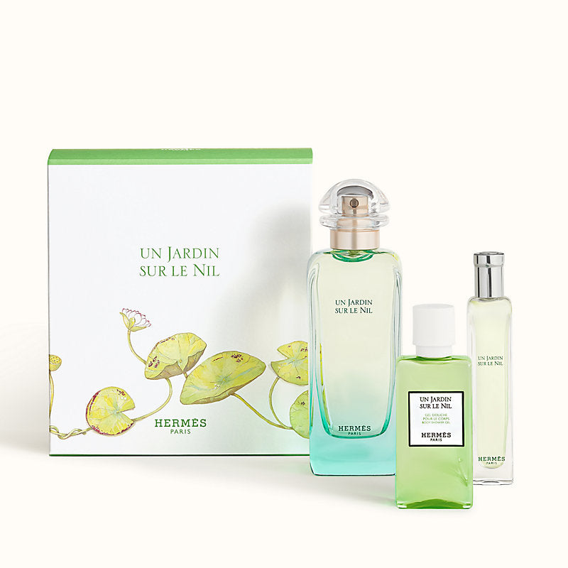 Shop now at Beauty Vendor Australia Online -Hermès Les Jardins Set : Eau de Toilette 100 ml + Eau de Toilette 15 ml + Soap 50 g + Pouch - Premium Range from Hermes - Just $260!